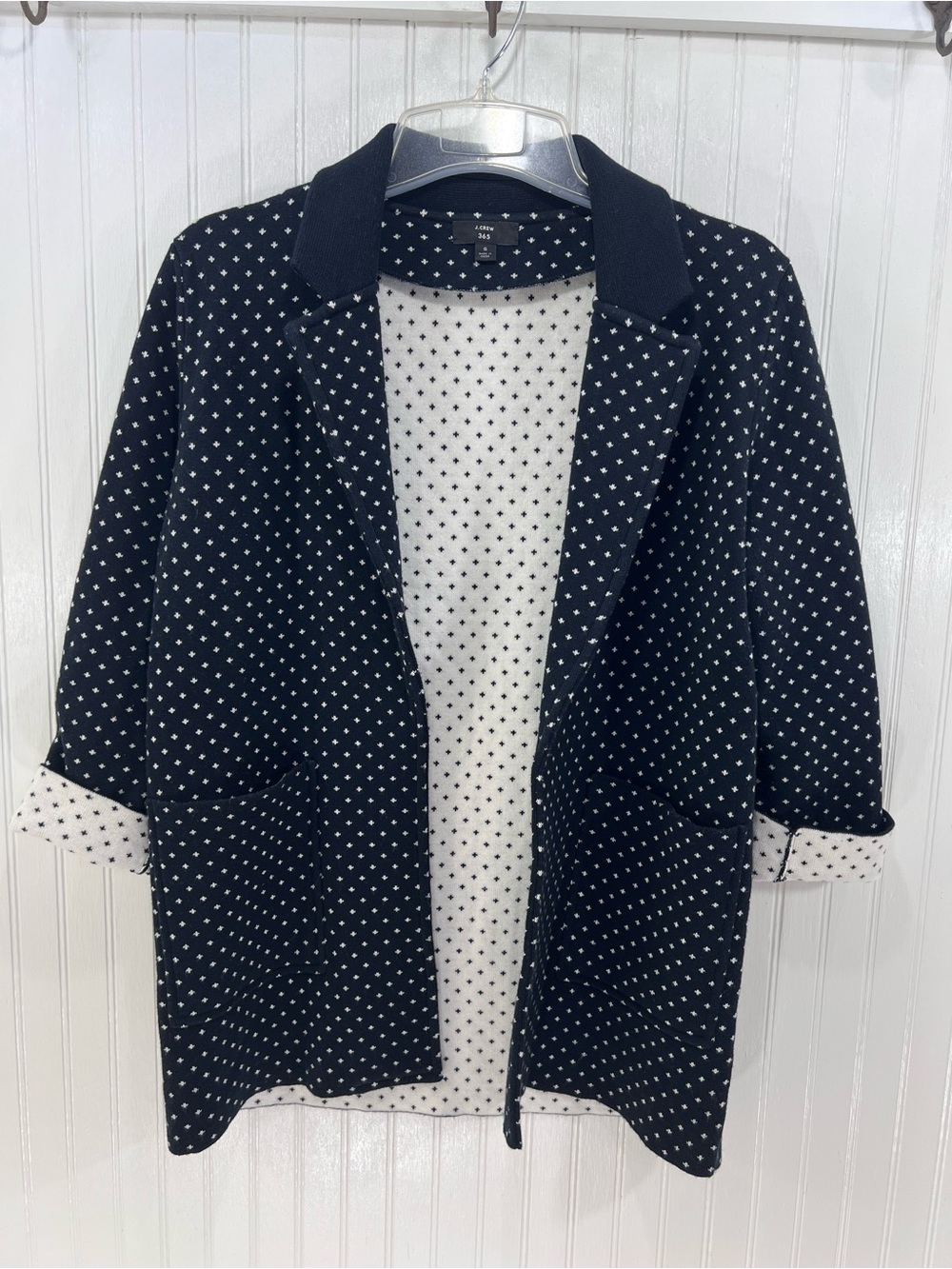 J.Crew 365 Sophie Sweater Blazer Coatigan Black White Dot Merino Wool Blend Sm